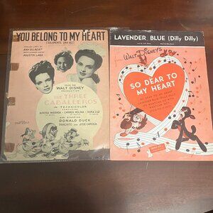 Set of 2 Vintage Disney Piano Romance Music Sheets 1943 & 1948